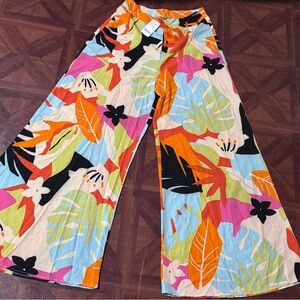 Colorful Floral Wide-Leg Pants